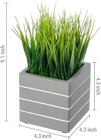 MyGift Artificial Green Grass Plants in Vintage Black Wood 4 Inch Planter Boxes, Faux Greenery in Decorative Square Crate Style Wooden Containers, Set of 3 in Kuwait