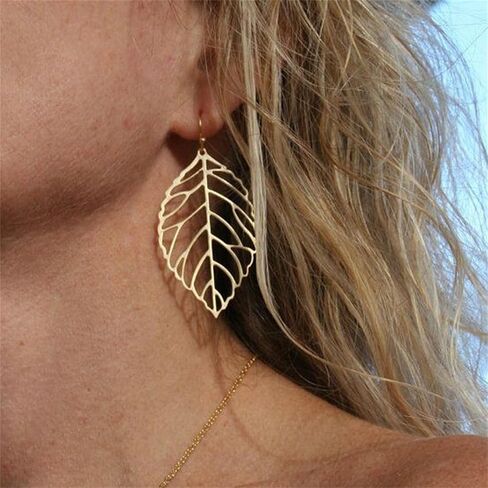 WCRAZYE Bohemian Leaf Earrings and Necklace Set for Women Unique Simple Gold Silver Lightweight Cutout Leaf Dangle Drop Earrings Fashion Filigree Leaf Y Necklace Gold Leaves Y Lariat Necklace Choker Jewelry Gifts in Kuwait