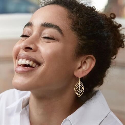 WCRAZYE Bohemian Leaf Earrings and Necklace Set for Women Unique Simple Gold Silver Lightweight Cutout Leaf Dangle Drop Earrings Fashion Filigree Leaf Y Necklace Gold Leaves Y Lariat Necklace Choker Jewelry Gifts in Kuwait