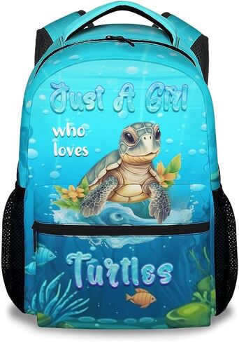 School Backpack for Teen Girls - 17 Inch Blue Turtle Backpacks - Cartoon Lightweight Durable Bookbag for Kids in Kuwait