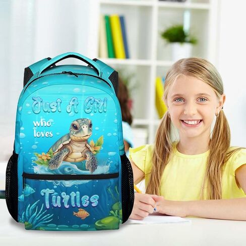 School Backpack for Teen Girls - 17 Inch Blue Turtle Backpacks - Cartoon Lightweight Durable Bookbag for Kids in Kuwait