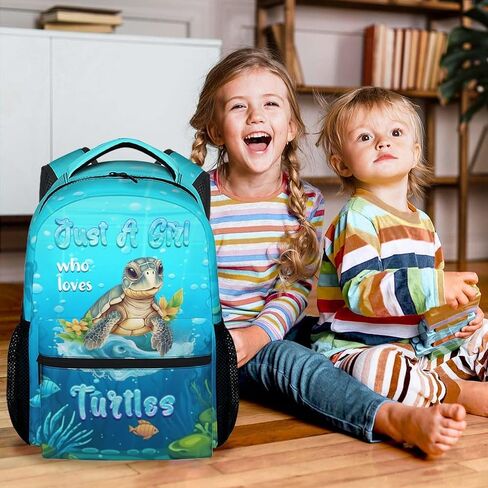 School Backpack for Teen Girls - 17 Inch Blue Turtle Backpacks - Cartoon Lightweight Durable Bookbag for Kids in Kuwait