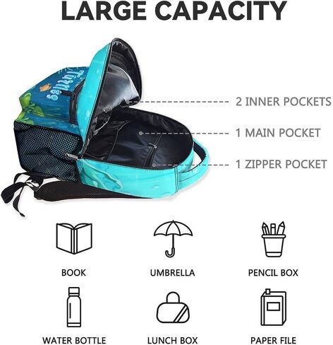 School Backpack for Teen Girls - 17 Inch Blue Turtle Backpacks - Cartoon Lightweight Durable Bookbag for Kids in Kuwait