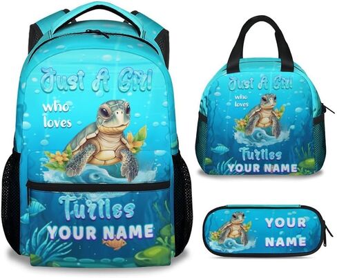 School Backpack for Teen Girls - 17 Inch Blue Turtle Backpacks - Cartoon Lightweight Durable Bookbag for Kids in Kuwait