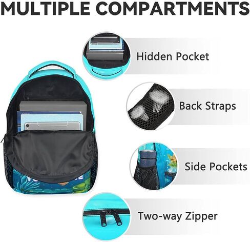 School Backpack for Teen Girls - 17 Inch Blue Turtle Backpacks - Cartoon Lightweight Durable Bookbag for Kids in Kuwait