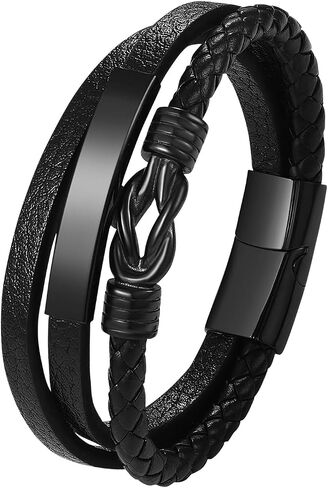 Leather Bracelet for Men To My Man Son Bracelet Braided Infinity Bracelet Stainless Steel Handmade Wristband Cuff Bracelet Festival Birthday Jewelry for Dad Son Grandpa in Saudi Arabia