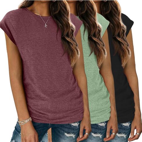 Zeagoo Womens 3 Pack Crewneck Cap Sleeve Tank Tops Casual Basic T Shirts Loose Fit Tee Summer Tops 2025 in Saudi Arabia