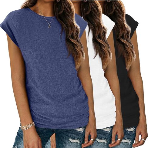 Zeagoo Womens 3 Pack Crewneck Cap Sleeve Tank Tops Casual Basic T Shirts Loose Fit Tee Summer Tops 2025 in Saudi Arabia