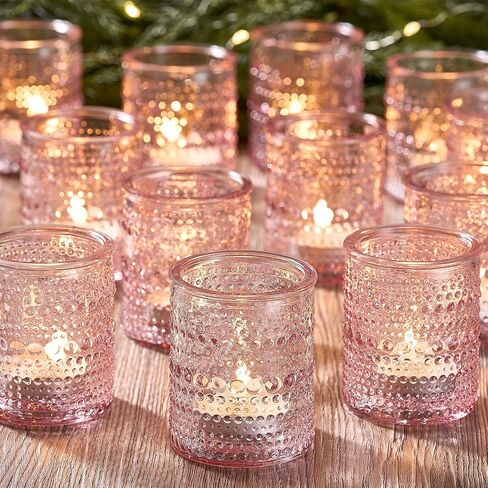 24 Pack Clear Glass Votive Candle Holders, Vintage Candle Holder for Floating Candle, Tealight Candle Holder for Table Centerpieces Home Bridal Shower Birthday Christmas Table Decoration (Amber) in Saudi Arabia