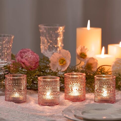24 Pack Clear Glass Votive Candle Holders, Vintage Candle Holder for Floating Candle, Tealight Candle Holder for Table Centerpieces Home Bridal Shower Birthday Christmas Table Decoration (Amber) in Saudi Arabia