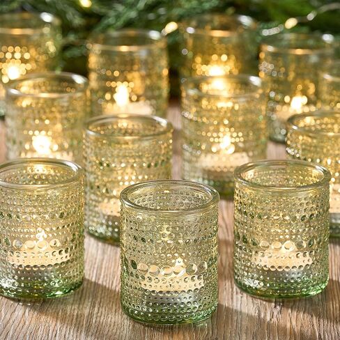 24 Pack Clear Glass Votive Candle Holders, Vintage Candle Holder for Floating Candle, Tealight Candle Holder for Table Centerpieces Home Bridal Shower Birthday Christmas Table Decoration (Amber) in Saudi Arabia