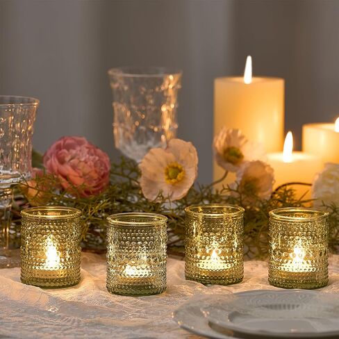 24 Pack Clear Glass Votive Candle Holders, Vintage Candle Holder for Floating Candle, Tealight Candle Holder for Table Centerpieces Home Bridal Shower Birthday Christmas Table Decoration (Amber) in Saudi Arabia