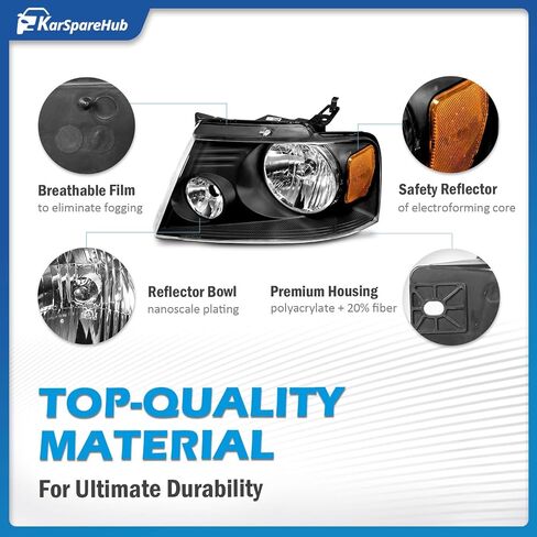 Headlights Assembly Compatible with 04-08 Ford F150 Pickup/06-08 Mark LT, Headlamp for 2004-2008 Headlight Black Housing Amber Reflector in Saudi Arabia