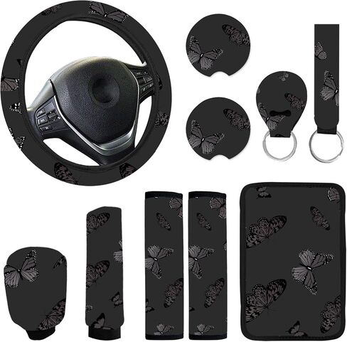 10 Pieces Cow Car Steering Wheel Cover Center Console Armrest Pad Headrest Seat Belt Cover Handbrake Cover Keychain Coaster Full Set Car SUV(Cow) in Saudi Arabia