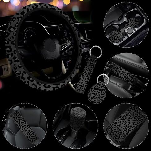 10 Pieces Cow Car Steering Wheel Cover Center Console Armrest Pad Headrest Seat Belt Cover Handbrake Cover Keychain Coaster Full Set Car SUV(Cow) in Saudi Arabia
