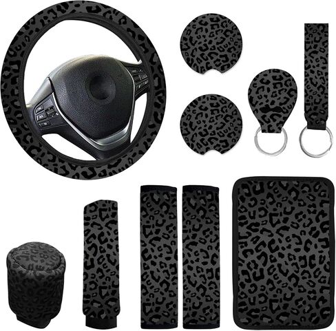 10 Pieces Cow Car Steering Wheel Cover Center Console Armrest Pad Headrest Seat Belt Cover Handbrake Cover Keychain Coaster Full Set Car SUV(Cow) in Saudi Arabia