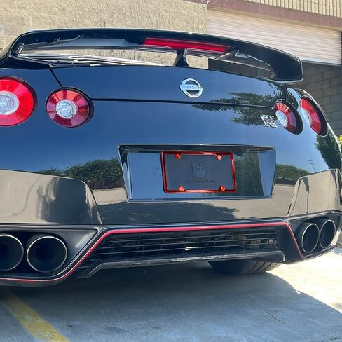 Four Holes Slim License Plate Frame Candy Red Powder Coated Universal Fit Aluminum Screw On Cap Cover, T304 Stainless Steel, Rust Proof Weather Proof Stainless Steel Screws (Qty: 1 Frame) in Saudi Arabia