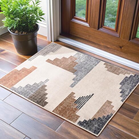 سجادة عداء تجريدية هندسية قابلة للغسل، تصميم سلم هرمي، سجاد حديث باللونين الأزرق والبني، سجاد عداء المدخل ذو لمسة عتيقة غير قابل للانزلاق لغرفة النوم والمطبخ ومدخل الحمام، سجادة زرقاء مقاس 2 × 6 in Kuwait