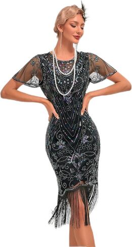 1920s Women's Flapper Dress Sequined Fringe Party Cocktail Dresses with 20s Accessories Set in Saudi Arabia