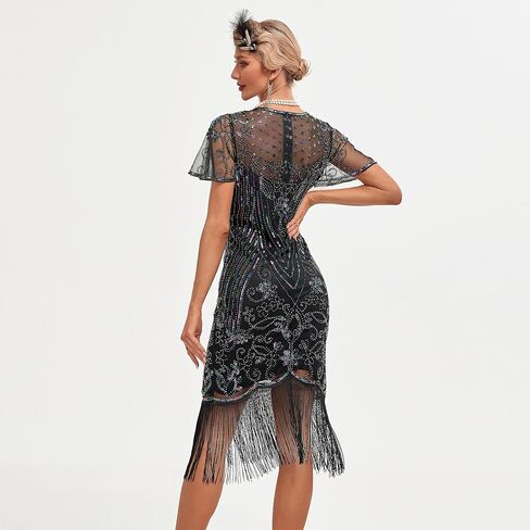 1920s Women's Flapper Dress Sequined Fringe Party Cocktail Dresses with 20s Accessories Set in Saudi Arabia
