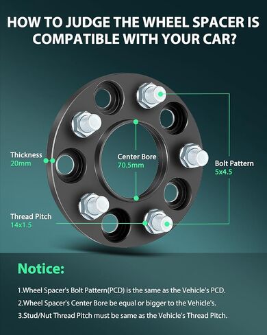 SCITOO 4Pcs 5x4.5 Wheel Spacers 20mm Studs 14x1.5 Bore 70.5mm Hubcentric Fit for Lincoln Aviator for Ford Explorer for Mustang in Saudi Arabia
