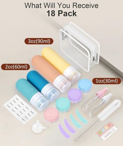 18 Pack Travel Bottles for Toiletries【Original Patented】, TSA Approved Travel Size Containers, Leak Proof Travel Size Toiletries for Women & Men, Silicone Shampoo Bottles Travel Essentials, Grey in Saudi Arabia