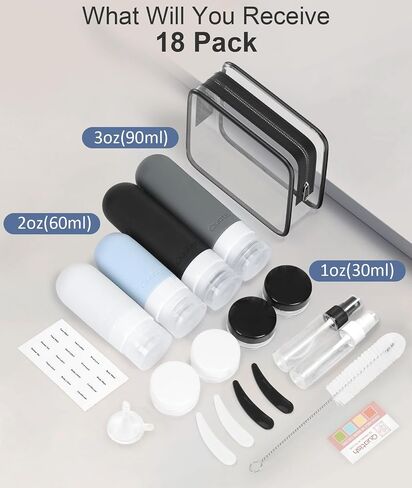 18 Pack Travel Bottles for Toiletries【Original Patented】, TSA Approved Travel Size Containers, Leak Proof Travel Size Toiletries for Women & Men, Silicone Shampoo Bottles Travel Essentials, Grey in Saudi Arabia