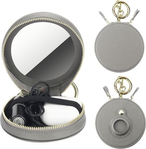 Bocasal Coin Pouch Mini Lipstick Cosmetic Bag with Airtag Holder Mirror, Leather Zipper Travel Makeup Bag Organizer Keychain Ring Clasp for Keys Earbuds Earphone Lip Gloss Chapstick Women Girl (Black) in Kuwait