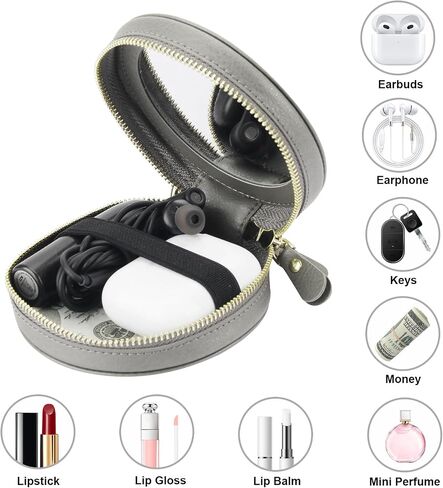 Bocasal Coin Pouch Mini Lipstick Cosmetic Bag with Airtag Holder Mirror, Leather Zipper Travel Makeup Bag Organizer Keychain Ring Clasp for Keys Earbuds Earphone Lip Gloss Chapstick Women Girl (Black) in Kuwait