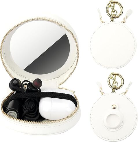Bocasal Coin Pouch Mini Lipstick Cosmetic Bag with Airtag Holder Mirror, Leather Zipper Travel Makeup Bag Organizer Keychain Ring Clasp for Keys Earbuds Earphone Lip Gloss Chapstick Women Girl (Black) in Kuwait