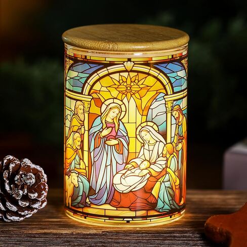 Christmas Votive Candle Holder Christmas Nativity Scene Tea Light Holder with LED Candle Glass Tealight Holder Tea Light Candle Jar for Winter Xmas Indoor Table Centerpiece Decor in Saudi Arabia