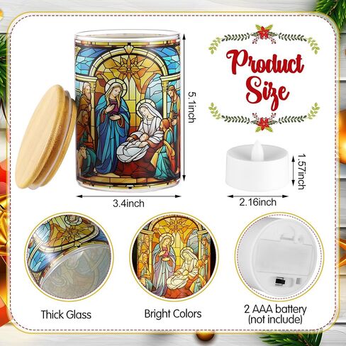 Christmas Votive Candle Holder Christmas Nativity Scene Tea Light Holder with LED Candle Glass Tealight Holder Tea Light Candle Jar for Winter Xmas Indoor Table Centerpiece Decor in Saudi Arabia