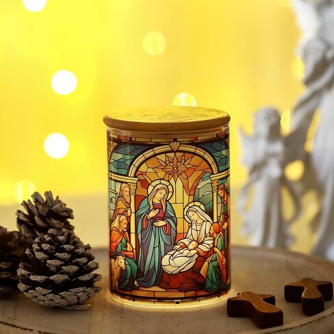Christmas Votive Candle Holder Christmas Nativity Scene Tea Light Holder with LED Candle Glass Tealight Holder Tea Light Candle Jar for Winter Xmas Indoor Table Centerpiece Decor in Saudi Arabia