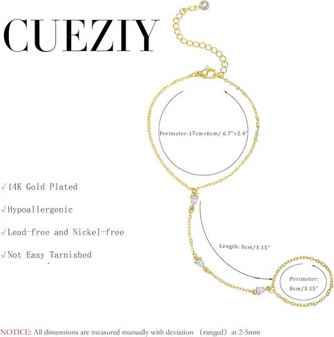 Hand Chain Gold Bracelets for Women Dainty Gold Plated Finger Ring Zircon Adjustable Hand Chain Jewelry for Women Trendy Bracelets for Women Trendy Gold Hand Chain in Kuwait