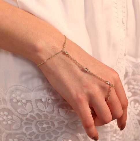 Hand Chain Gold Bracelets for Women Dainty Gold Plated Finger Ring Zircon Adjustable Hand Chain Jewelry for Women Trendy Bracelets for Women Trendy Gold Hand Chain in Kuwait