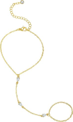 Hand Chain Gold Bracelets for Women Dainty Gold Plated Finger Ring Zircon Adjustable Hand Chain Jewelry for Women Trendy Bracelets for Women Trendy Gold Hand Chain in Kuwait