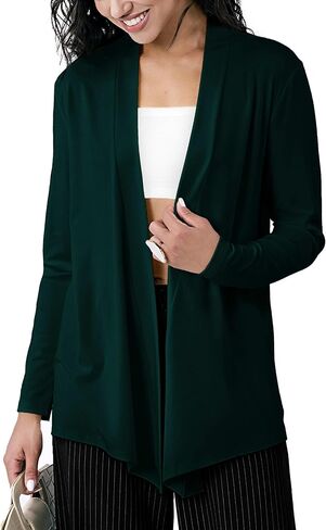 Women’s Open Front Cardigan Sweater, Long, Lightweight, and Versatile Green & Black Cardigans for Women in Saudi Arabia