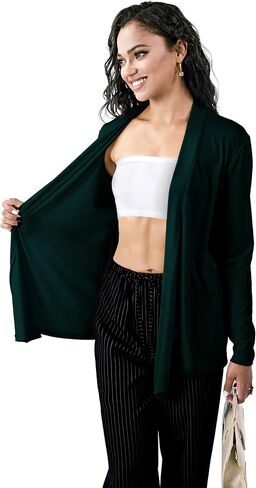 Women’s Open Front Cardigan Sweater, Long, Lightweight, and Versatile Green & Black Cardigans for Women in Saudi Arabia