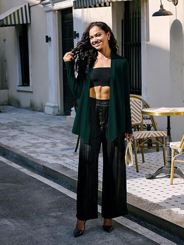 Women’s Open Front Cardigan Sweater, Long, Lightweight, and Versatile Green & Black Cardigans for Women in Saudi Arabia