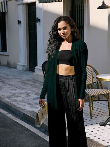 Women’s Open Front Cardigan Sweater, Long, Lightweight, and Versatile Green & Black Cardigans for Women in Saudi Arabia