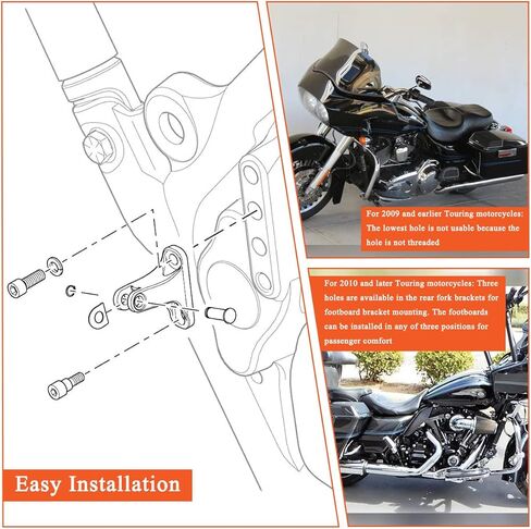 FOVPLUE Passenger Mini Footboard, Passenger Footpegs w/Mount Kit for Harley Touring 1993-2024,for CVO Electra Glide Road Glide Road King Street Glide Ultra Classic Ultra Limited Revival FLH,Chrome#3 in Saudi Arabia