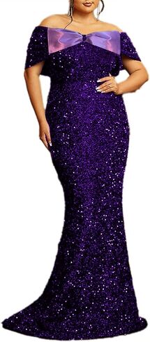 Women's Sexy Off Shoulder Short Sleeve Sequin Floor Length Bodycon Cocktail Evening Gown Party Maxi Dress in Saudi Arabia