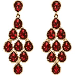 PalmBeach Goldtone Pear Cut Simulated Birthstone Chandelier Earrings (57x25mm) Month 1