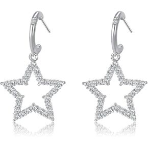 Star Earrings for Women Rhinestone Star Earrings Dangle Silver Sparkly Earrings Dangly Star Stud Earrings Jewelry Hypoallergenic Lightweight