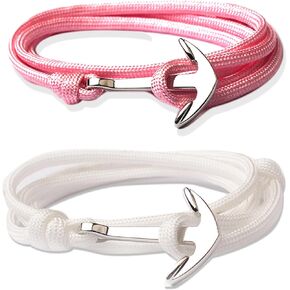 Dreuyet 2 Pcs Anchor Bracelets for Men Dainty Multi-Color Nautical Wrap Long Anchor Bracelet Handmade Adjustable Rope Bracelet Summer Jewelry Gifts