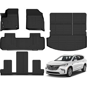 Jenofa-Car Floor Mats & Cargo Liner for Buick Enclave 2018-2024 All Weather High Edge Floor Mats Set Custom for Enclave Full Set Waterproof Durable Floor Liners for 2024 Enclave Accessories Black