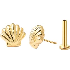 FANSING Shell Shpaed Flat Back Earring for Helix Cartilage Conch Tragus Threadless Push Pin Labret Stud