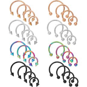 16g Horseshoe Nose Ring Stainless Steel Nose Ring Variety of Sizes Horseshoe Earrings Eyebrow Tragus Lip Rings Horseshoe Piercing for Men and Women 6-12mm