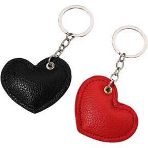 esowemsn 4PCS PU Leather Heart Shaped Keychain Ornament Keychain Charms Pendant Heart Keychain Accessories for Girls Women DIY Handbag Bag Keys Project Crafts(Black,Red)
