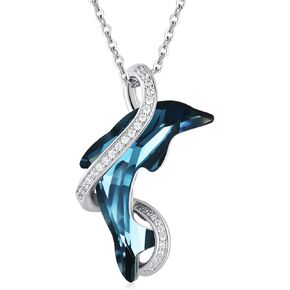 925 Sterling Silver Crystal Dolphin Pendant Necklace with Blue Crystals and Cubic Zirconia Infinity Necklace Jewelry Gifts for Women